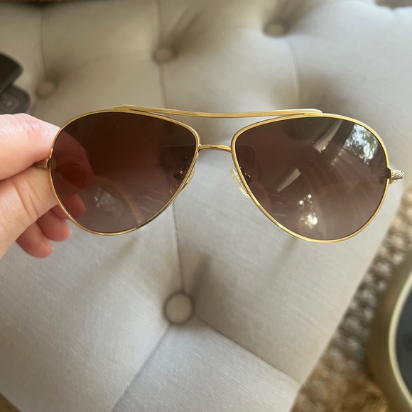 David Yurman Gold Aviator Sunglasses - Picture 1 of 8